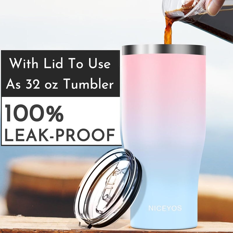 Niceyos Universal Iced Coffee Sleeve - Upgraded Double Wall Reusable Stainless Steel Holder Sleeves Insulator for Cold Drinks Fits Starbucks Dunkin Donuts McDonalds Small Medium Large Cup (Pink Blue) - Image 3